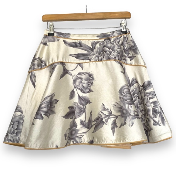 Zimmerman Skirt Mini Rose Floral Cream Grey Size 1 UK 10 Silk Cotton A Line - Picture 7 of 16